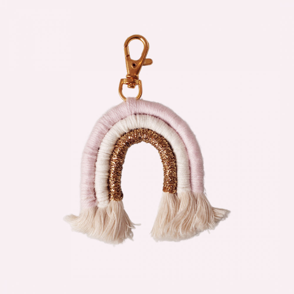 Pink Rainbow Macrame Keychain